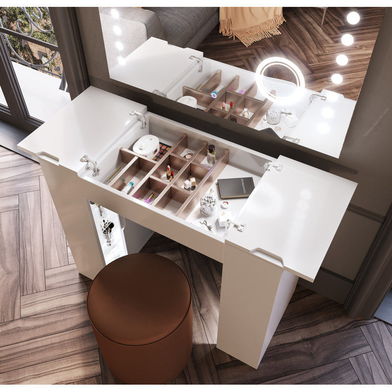 Ensemble coiffeuse avec tabouret et miroir Akasha