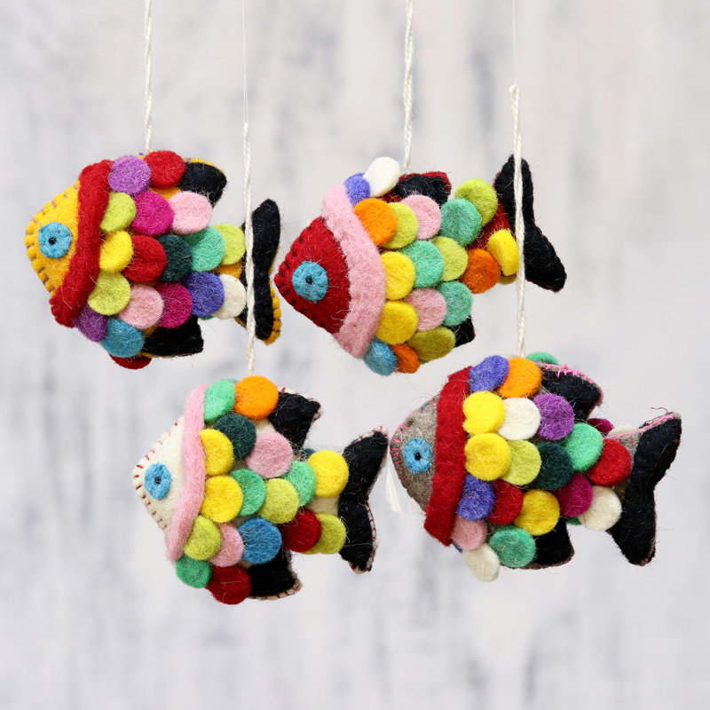 Ornements en laine arc-en-ciel (ensemble de 4)