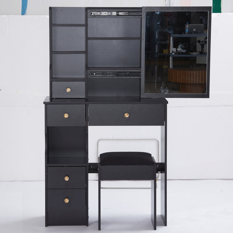 Petit meuble-lavabo 29,2 po avec tiroir et tabouret, Noir