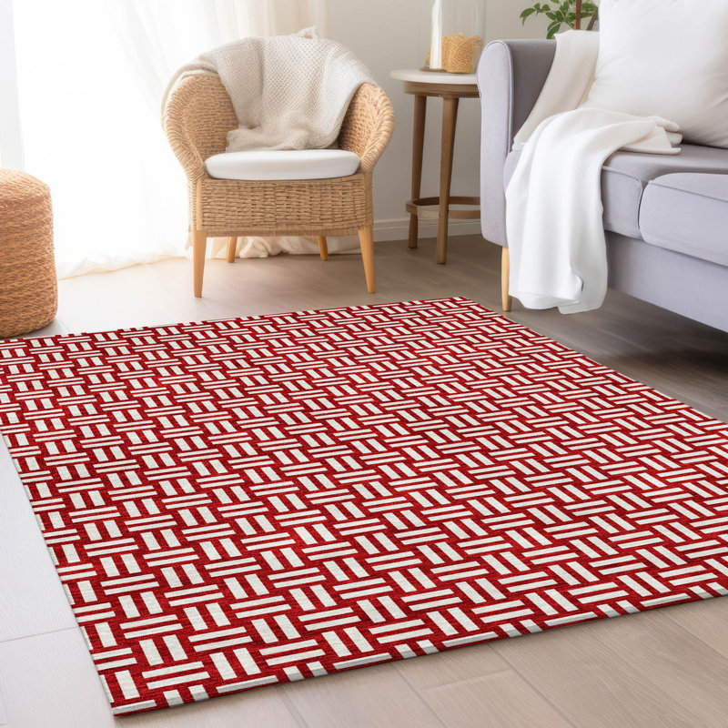 Premium Machine Washable Prisco Red Rug, Rectangle 2'6" x 3'10"