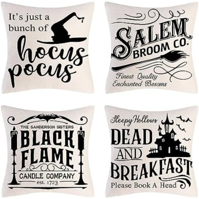 Halloween Decor Throw Pillow Covers Set of 4 Halloween Decorations Hocus Pocus Farmhouse Saying Fall Pillow Covers 18 x 18 Inches for Home Couch