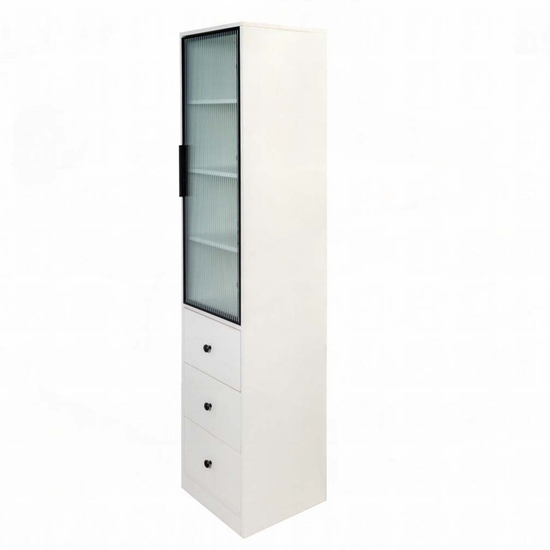Grande armoire de rangement fonctionnelle 70,87 "avec portes en verre, 3 tiroirs