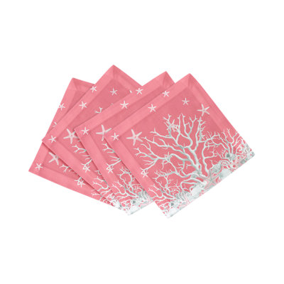 Coral Branch Cotton Sateen Cocktail Napkins