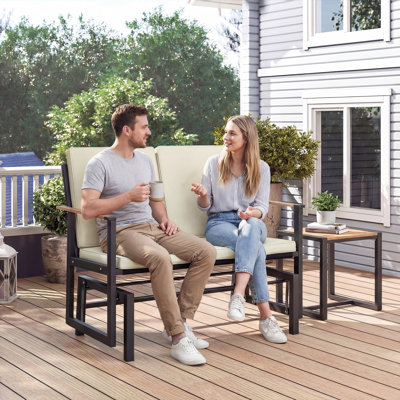 Banc oscillant d'extérieur avec coussins épais, causeuse de patio, crème