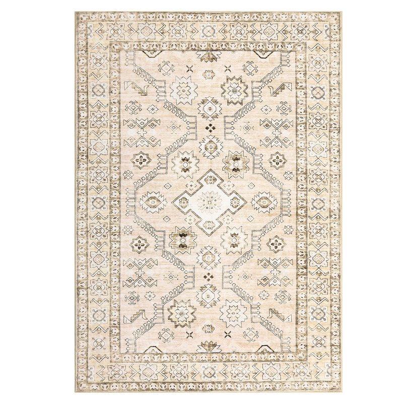 Machine Washable Rug with Rubber Backing for Living Room Vintage Non-Slip Dining Room Rug Easy-Cleaning Oriental Floor Carpet for Bedroom Office Playroom