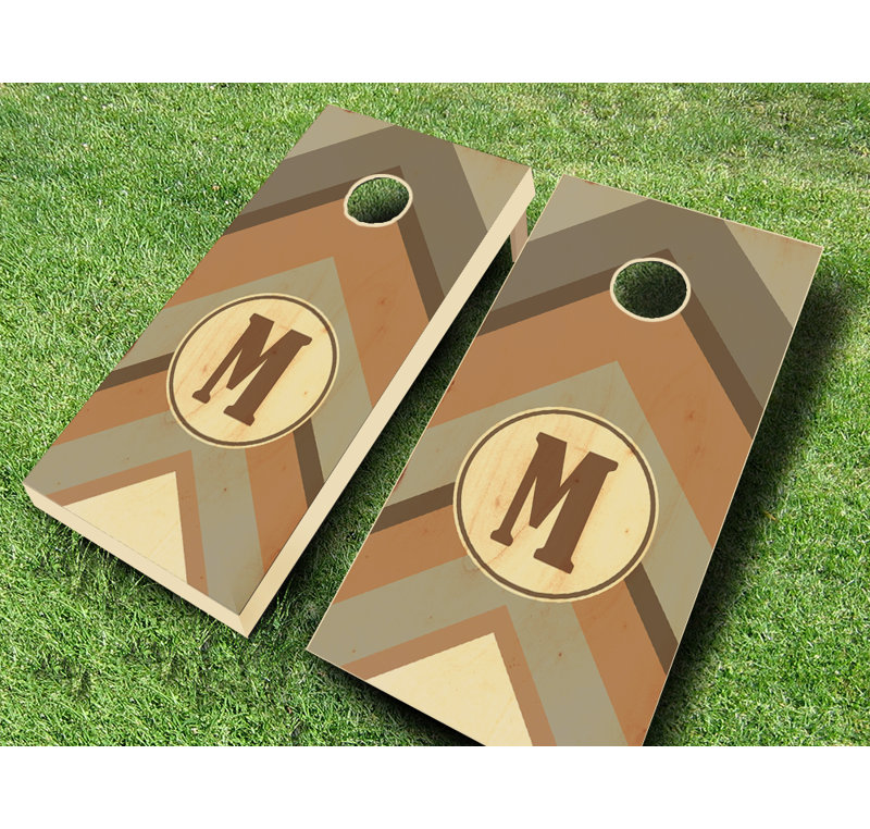 Ensemble de cornhole en bois massif teinté 2 pi x 4 pi avec monogramme, Oui, Rouge / Orange