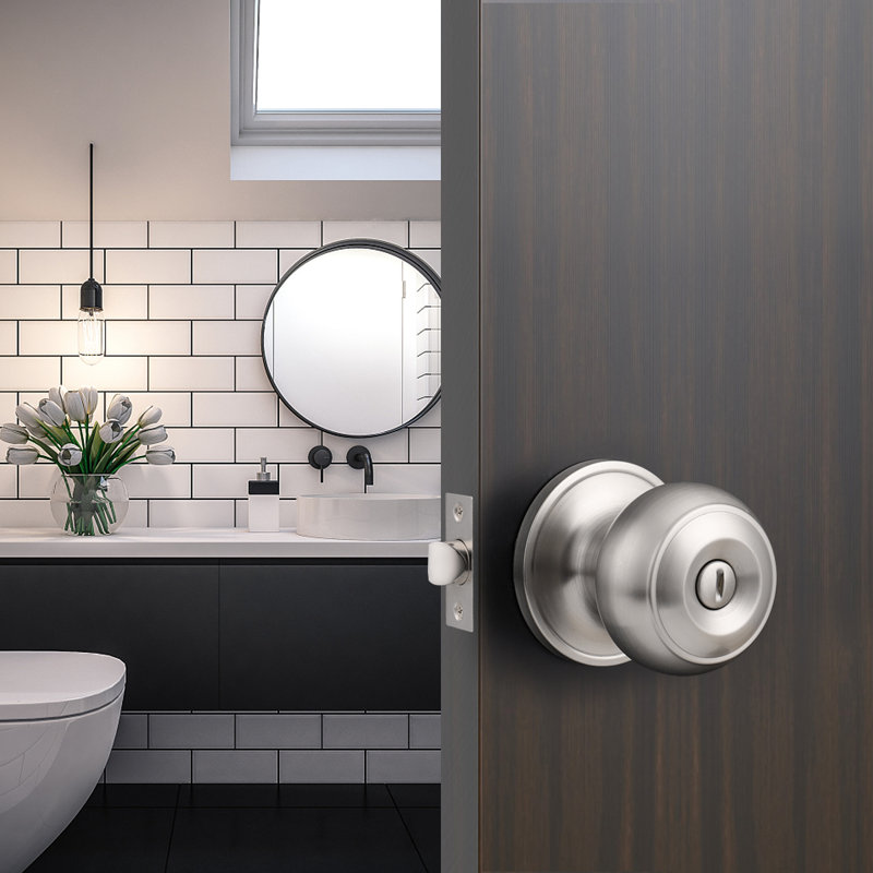Privacy Door Knobs with Round Rosette, Brushed Nickel, Passage (Hall & Closet)