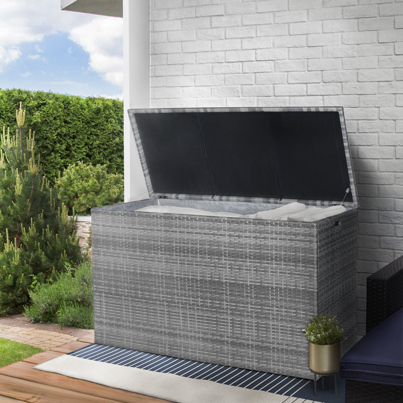 700 L Wicker/Rattan Storage Deck  Box for Patio or Garden Storage, Grey