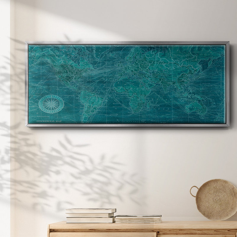 Carte du monde azur - toile encadrée, H 12 po x l 30 po