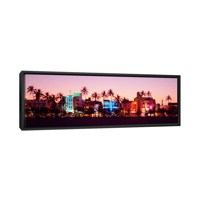 « night ocean drive, miami beach, floride », reproduction de photo sur toile, H 12 po x l 36 po x P 1,5 po