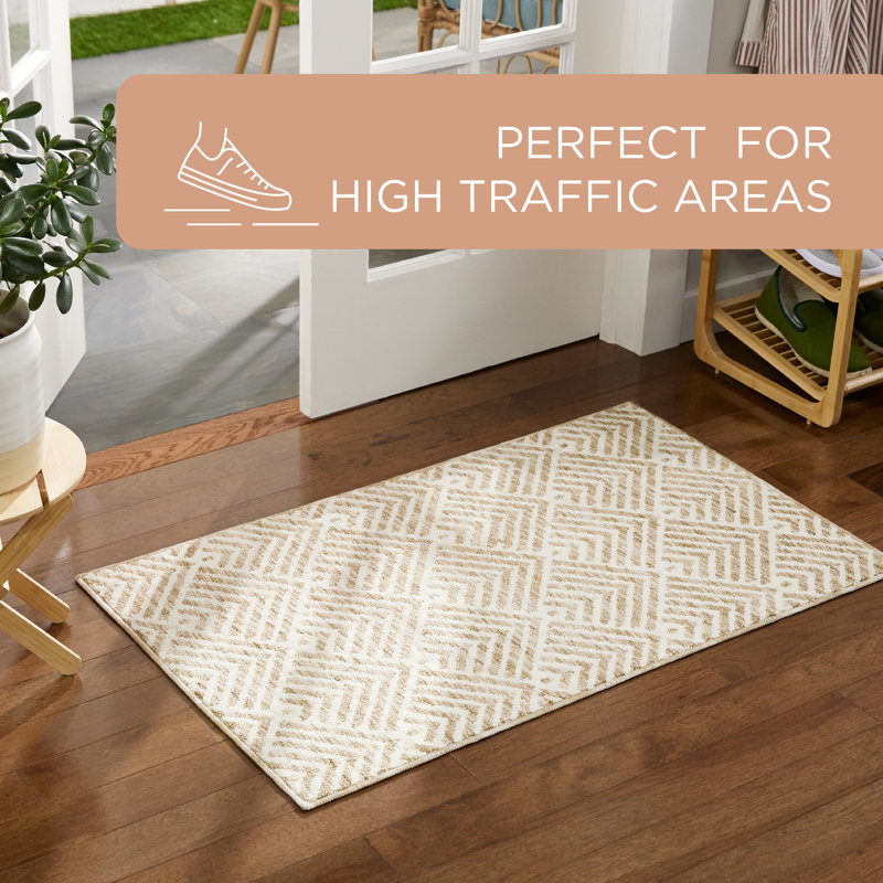 Walker Beige Tufted Washable Non-Slip Rectangular Rug