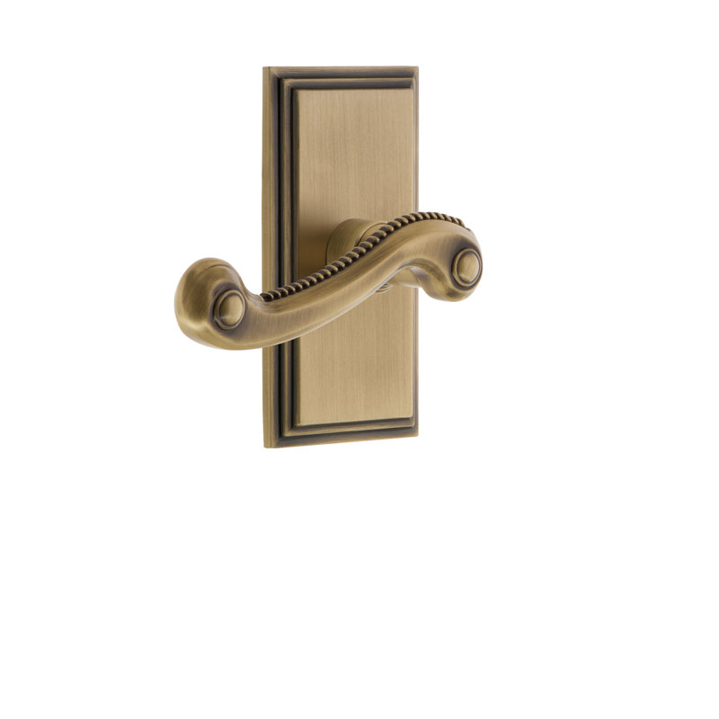 Grandeur Carré Plate Privacy with Newport Lever, Vintage Brass, Right Handed, 2 3/8"