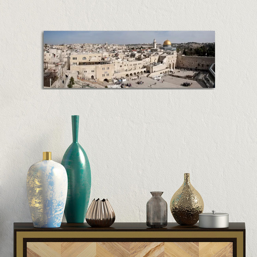 Tourists Praying At A Wall, Wailing Wall, Dome Of The Rock, Temple Mount, Jerusalem, Israel #3 by Panoramic Images - Wrapped Canvas Panoramic Print