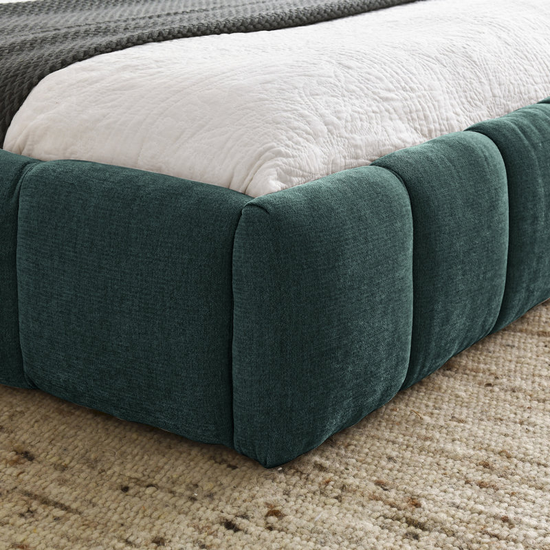 Lit tapissier grand bleu en chenille, tête de lit, sans sommier, lit plateforme solide et moderne, bleu, stable, Vert