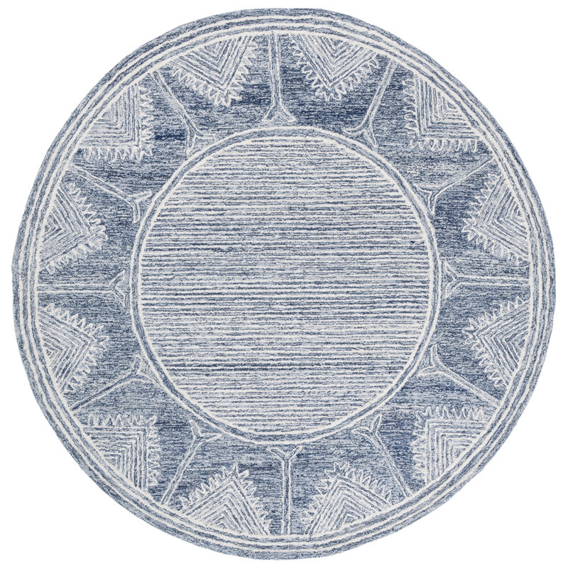 Pine 805 Hand Tufted Wool; Cotton; Latex Geometric Rug in Blue/Ivory, Round 6'
