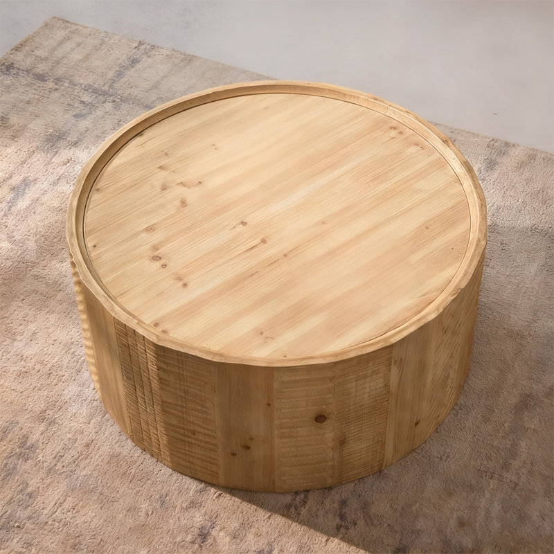Retro Burlywood Solid Wood Round Coffee Table
