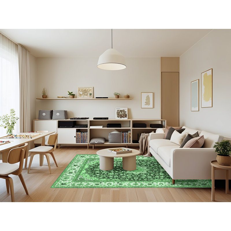 Tapis traditionnel vert émeraude 3538, Rectangle 7 pi x 9 pi