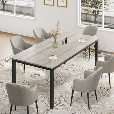 Table de salle à manger industrielle pour 6 personnes - Grande table rectangulaire en bois avec des pieds en métal robustes - Conception à tenon mortaise, style classique moderne, polyvalente pour la cuisine, la salle à manger ou le bureau