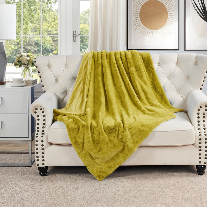 Knitted Throw Blanket, Lemon Curry, 152.4cm W x 203.2cm L