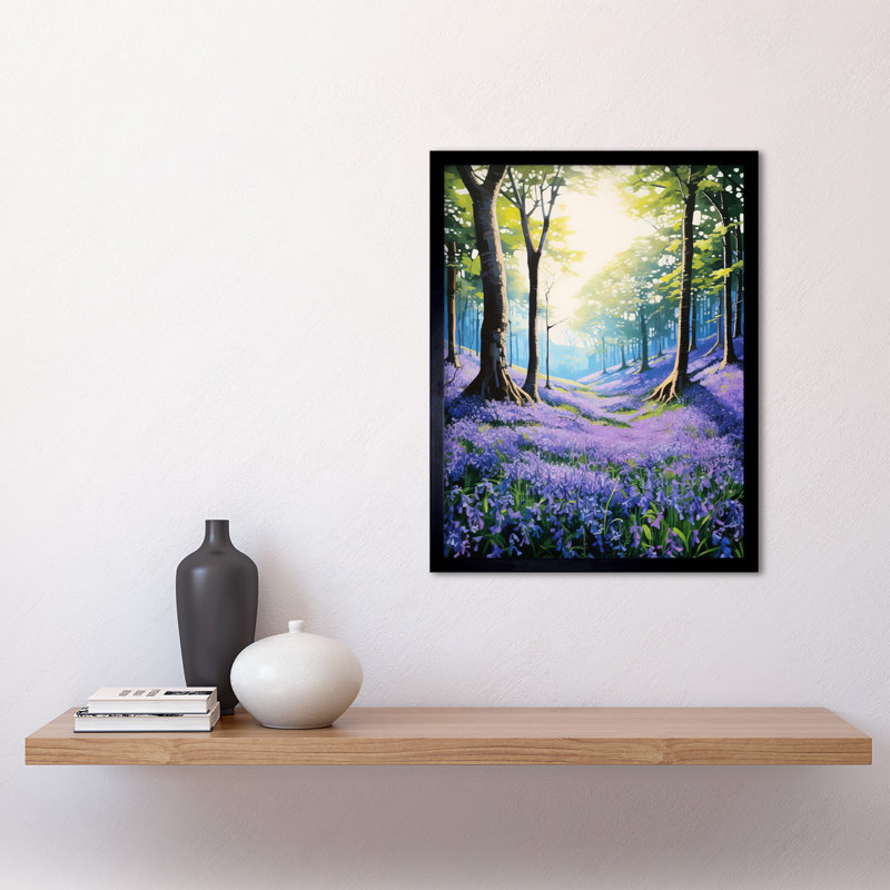 Bluebell Forest Sunshine Purple Blue Flowers Morning Serene - Single Picture Frame Print