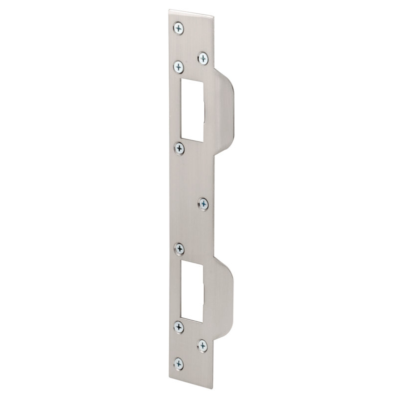 Prime-Line Door Strike, for Use with 5-1/2 In. and 6 In. Hole Spacing On Dead Latch and Deadbolt, Steel, Satin Nickel (Single Pack)