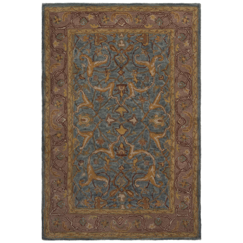 Tapis bleu / beige en laine / coton / latex touffeté à la main Cranmore, Rectangle 4 pi x 6 pi
