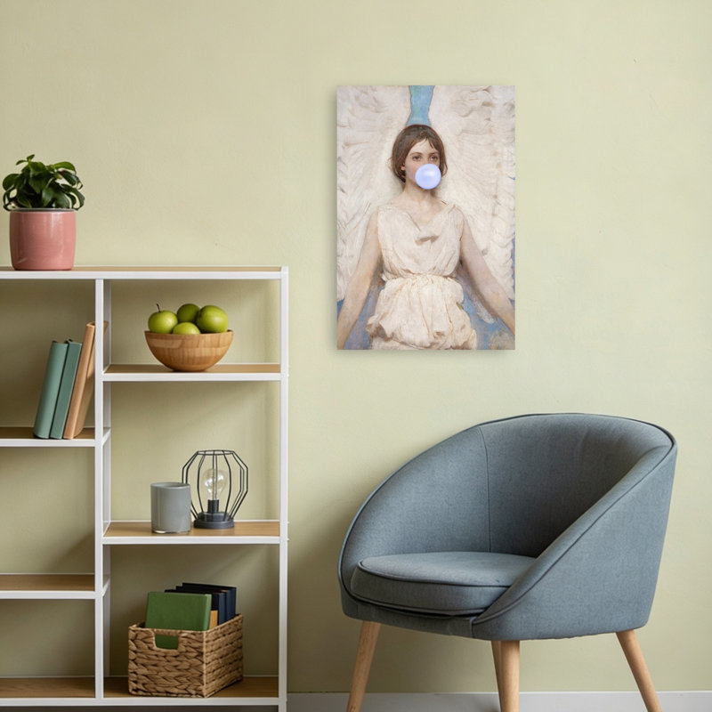 Affiche murale « Ange Bubblegum Éthéré » - Portrait classique et rêveur, H 24 po x l 16 po