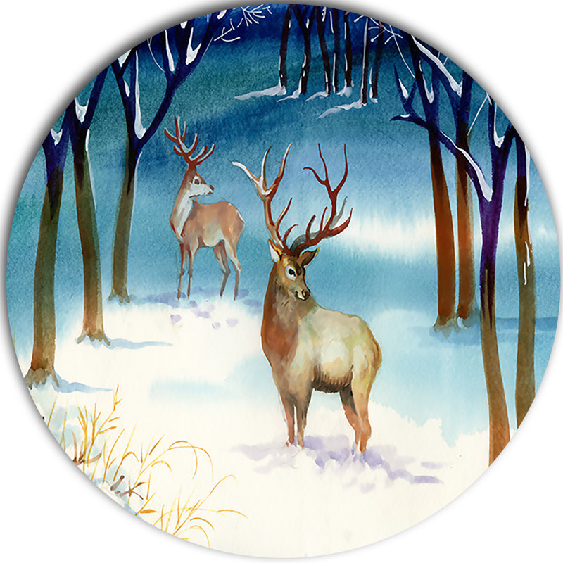 «Amazing Winter Forest with Deer», impression, H 36 po x l 36 po x P 1 po, Métal
