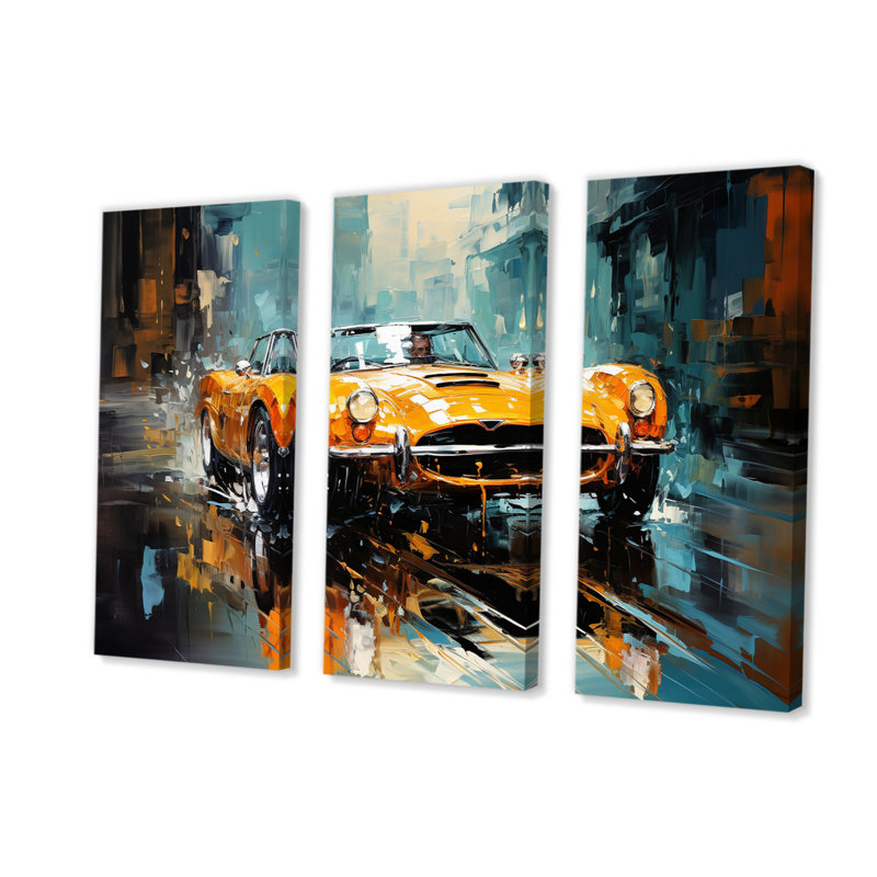 Ensemble de salon mural rétro rétro voiture de sport Illustration II - voitures de course, H 40 po x l 60 po x P 1 po