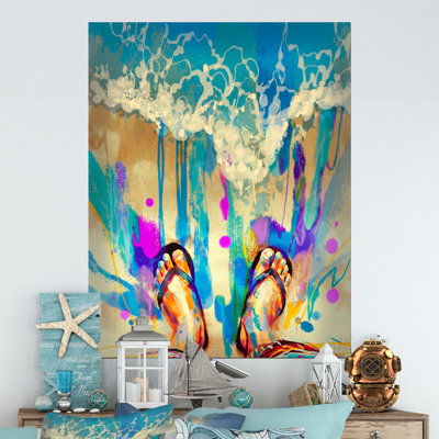 «Colorful Feet in Flip Flops», reproduction d'art sur toile encadrée