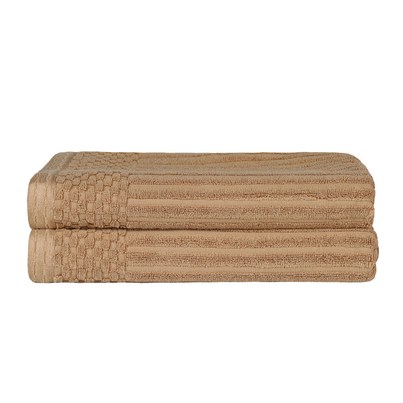 Plush Cotton Ribbed Checkered Border Bath Towel Set