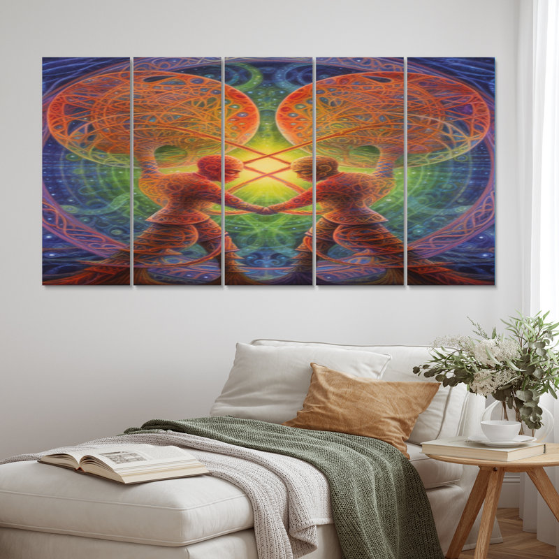 «Twin Flame Loureux Souls Eernal Union», reproduction sur toile romantique - 5 panneaux égaux