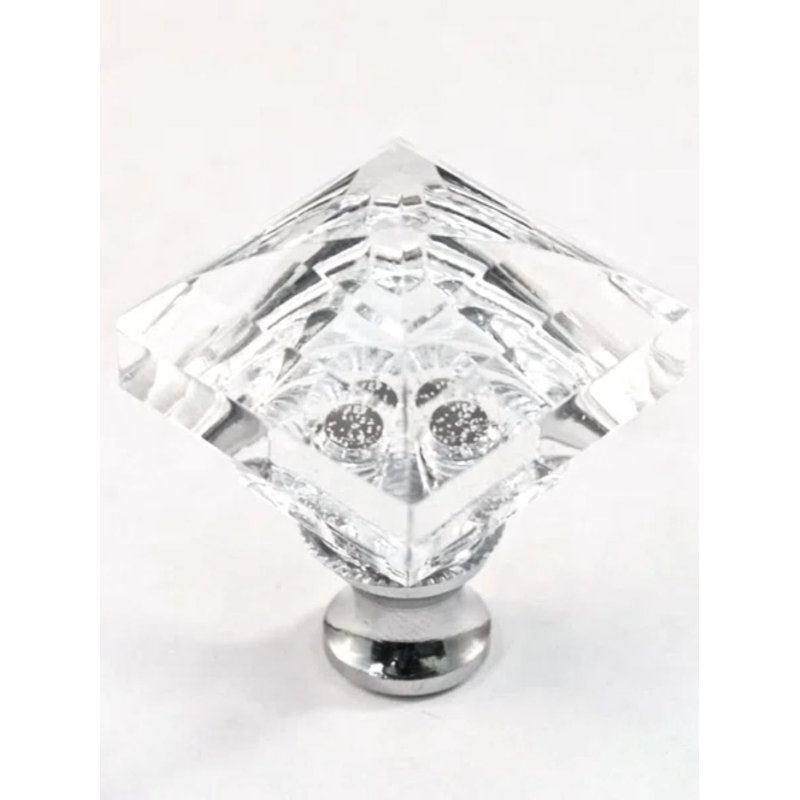 Square Knob, Clear, Satin Brass