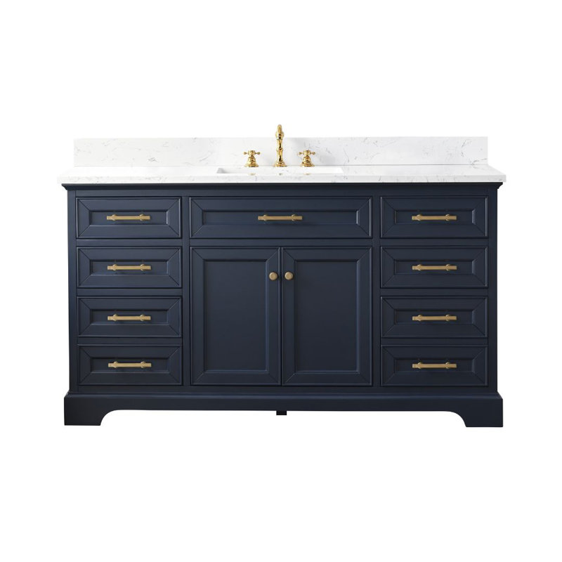 Thompson 60" W Single Bathroom Vanity, Indigo Blue/Brushed Gold