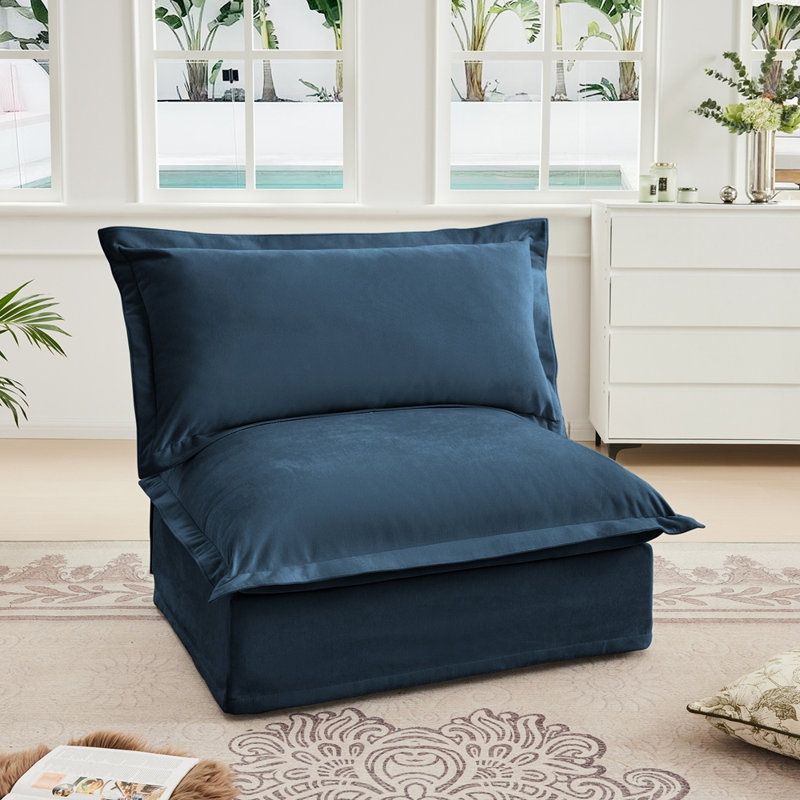 Canapé sans accoudoir, Chenille bleu