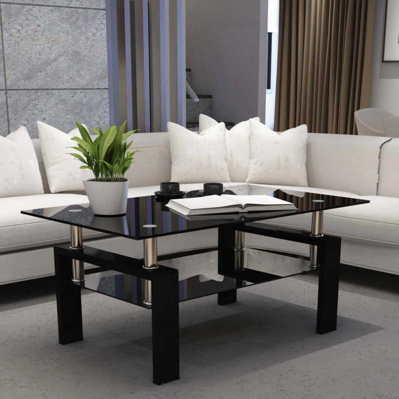 Table basse rectangulaire en verre trempé à 2 couches - transparent, 38,6 po