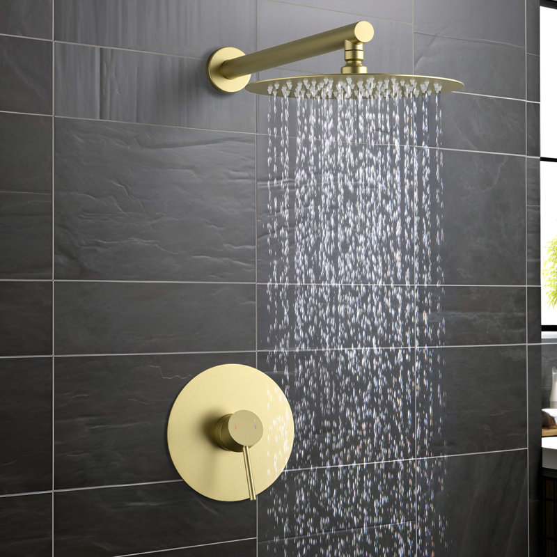Dual Function Complete Shower System with Rough in-Valve, Brushed Gold