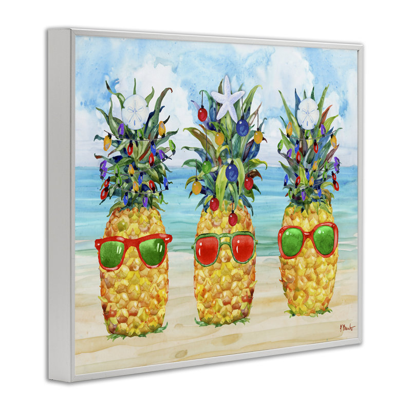 Ananas sur le thème de Noël, estampe numérique encadrée par Paul Brent, Estampe numérique encadrée blanc bord de mer