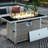 43" Rectangular Grey Open Weave Propane Fire Pit Table, 60000 , With Bohemian Style, Blue Glass Stones, And Wind Guard For Outdoor Entertaining Gas Removable - Rust Lid, Guard, Style Patio Parties-644378884