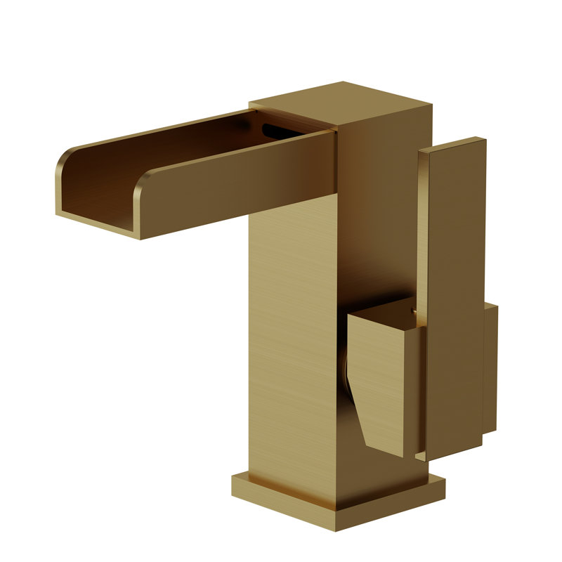 Robinet de salle de bain, robinet de salle de bain à poignée simple avec drain, Or brossé