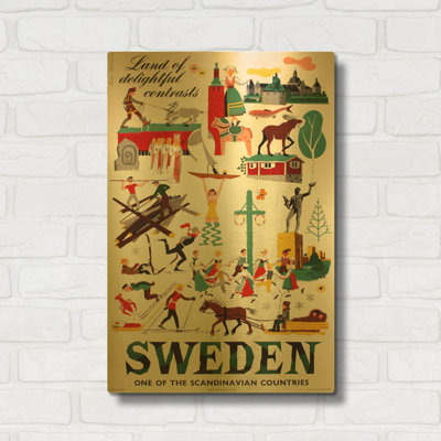 « Voyage en Suède » par Vintage Posters, décoration murale en métal doré, 40,6 cm x 61 cm