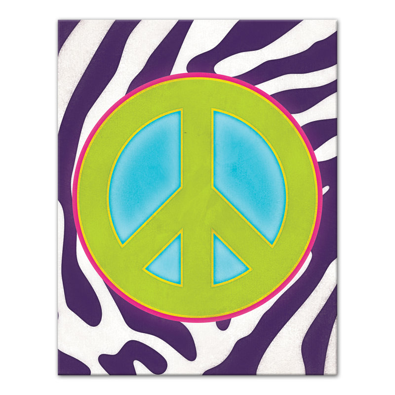 Peace Sign Zebra - Wrapped Canvas Painting, 14" H x 11" W x 1.25" D