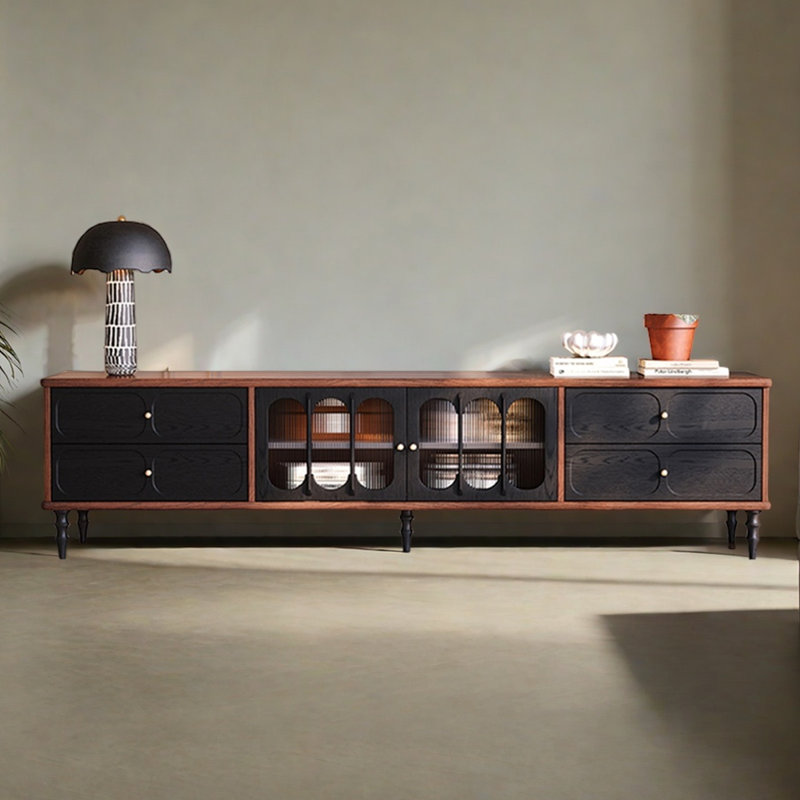 Meuble télé en chêne rouge de style français rétro, H 21,26 po x L 86,61 po x l 15,75 po