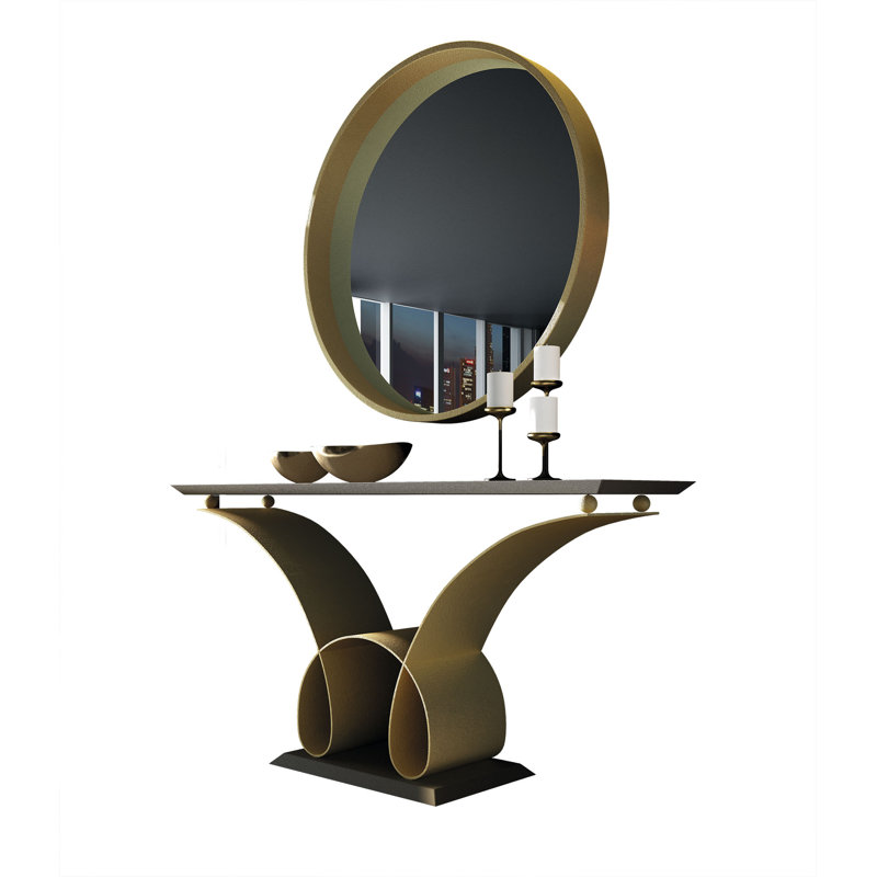 Saphire C11-07 avec Miroir, H 31,5 po x l 59,06 po x P 15,75 po, Or - mat, Noir - mat