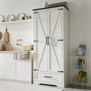 Gejuan 72" Kitchen Pantry Storage Cabinet with Barn Doors, Drawer and Adjustable Shelves