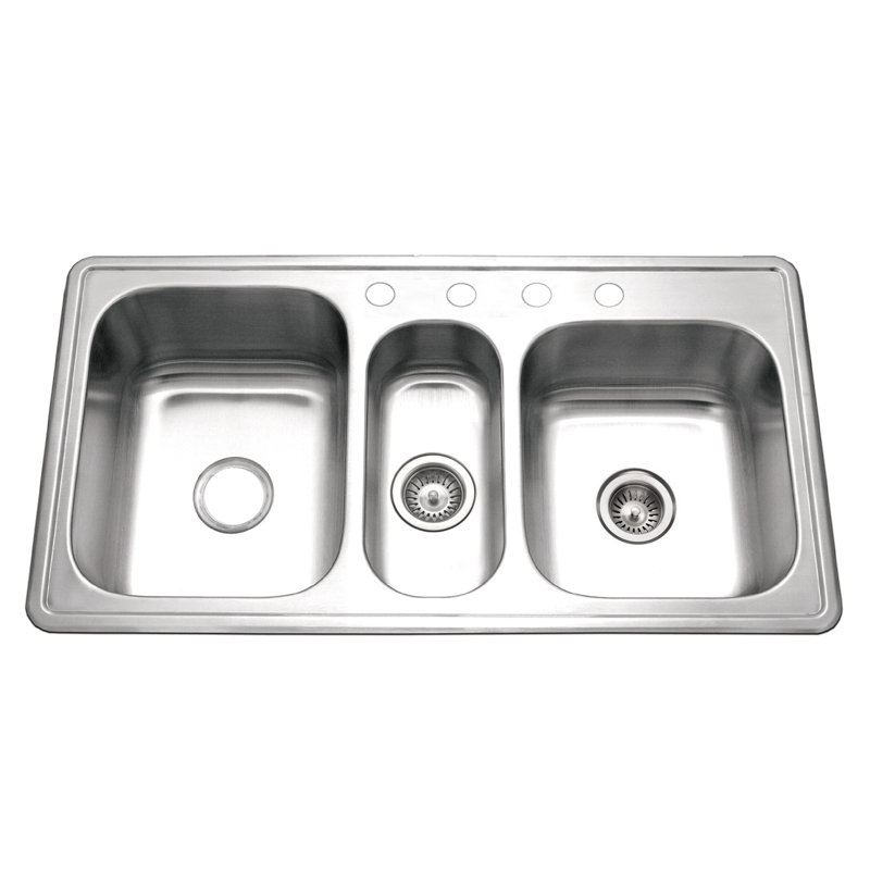 Houzer Premiere Gourmet Series Topmount Stainless Steel Triple Bowl Kitchen Sink, 4-Hole