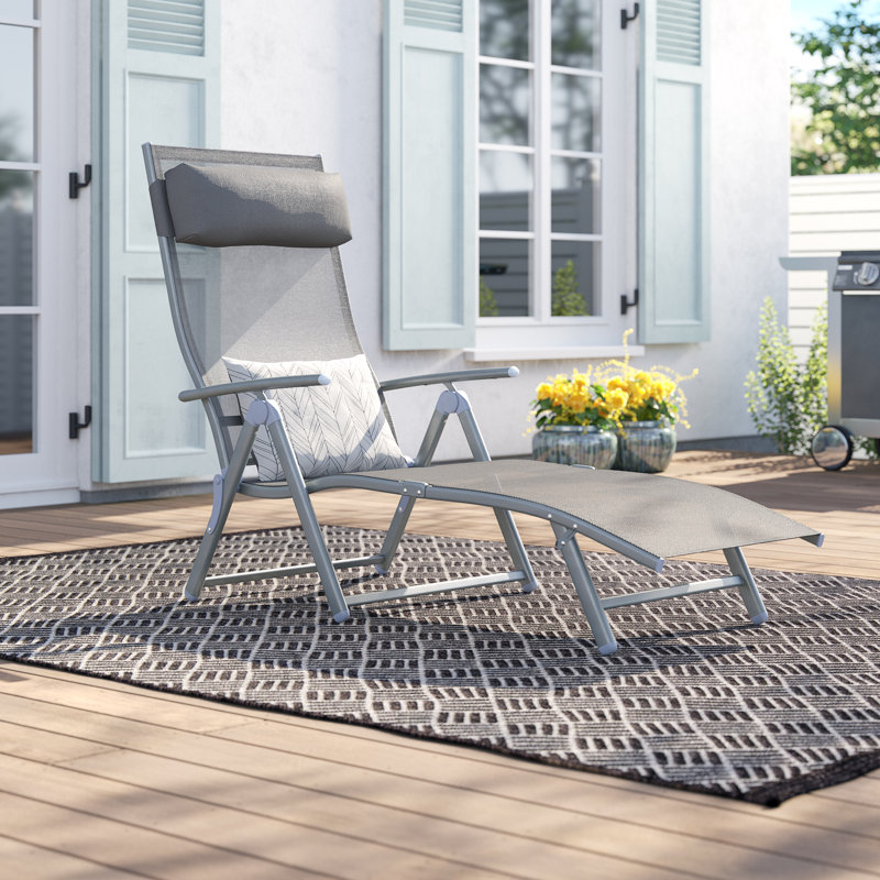 Lily Pond Sun Lounger Steel Frame Outdoor Folding Recliner, Grey