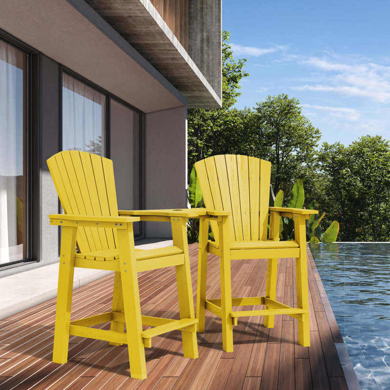 Ensemble de chaises Adirondack d'extérieur en PEHD avec plateau amovible Delman, Jaune