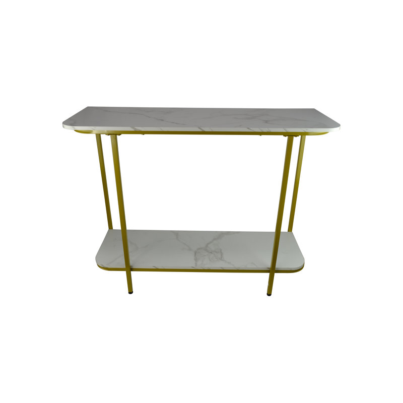 Console 27 po en métal doré et marbre blanc