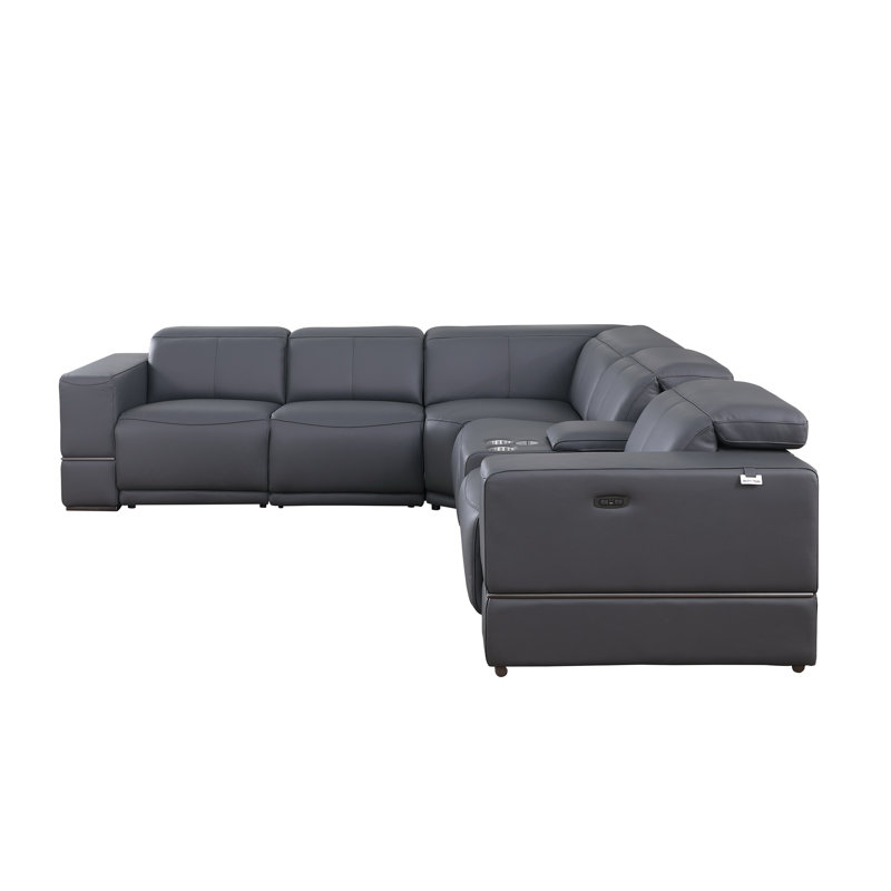 Marco Collection Sectional Genuine Leather Reclining , Dark Gray Genuine Leather